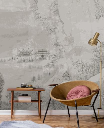 gray oriental wallpaper called Landscape, China for bedrooms, living rooms or dining rooms gray oriental wallpaper called Landscape, China for bedrooms, living rooms or dining rooms