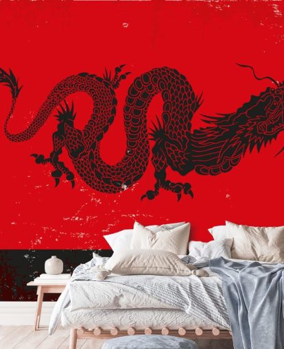 pittura drago nero su sfondo rosso e nero