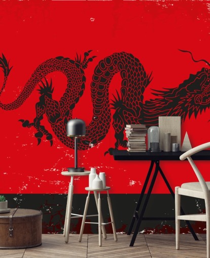black dragon painting on red and black background wallpaper