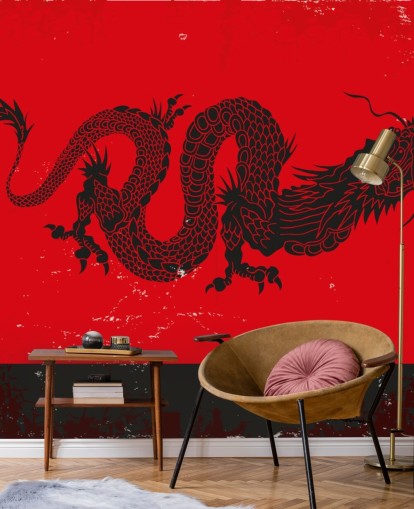 pintura de dragón negro sobre fondo rojo y negro pintura de dragón negro sobre fondo rojo y negro