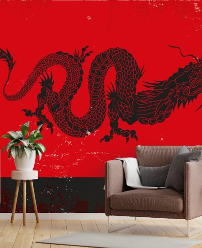 black dragon painting on red and black background wallpaper