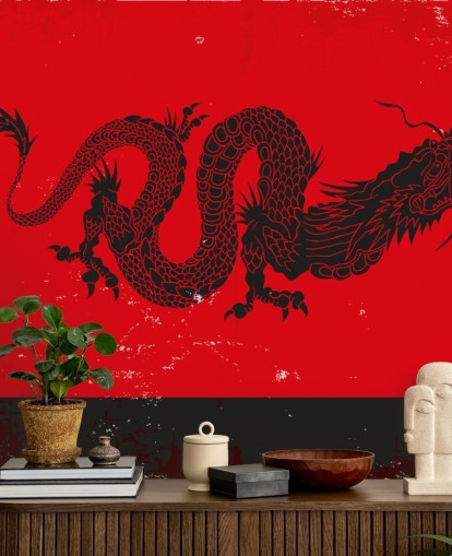black dragon painting on red and black background wallpaper
