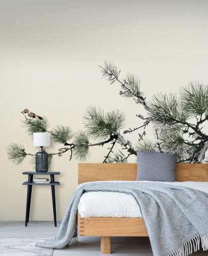 Branch with Tiny Bird Oriental Wallpaper