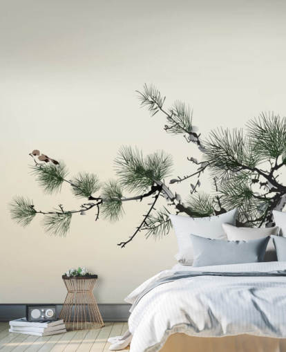 Papier Peint Oriental Branche avec Petit Oiseau