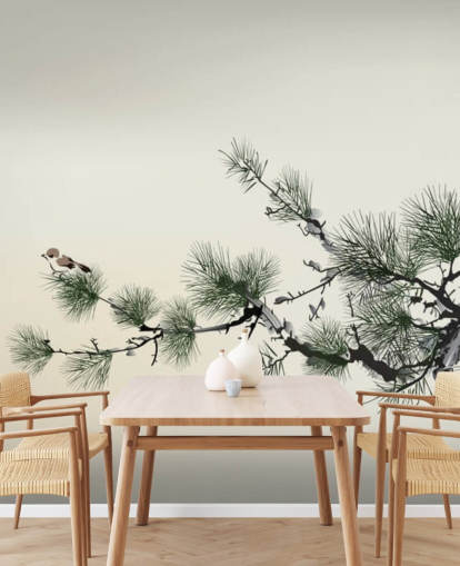 Branch with Tiny Bird Oriental Wallpaper