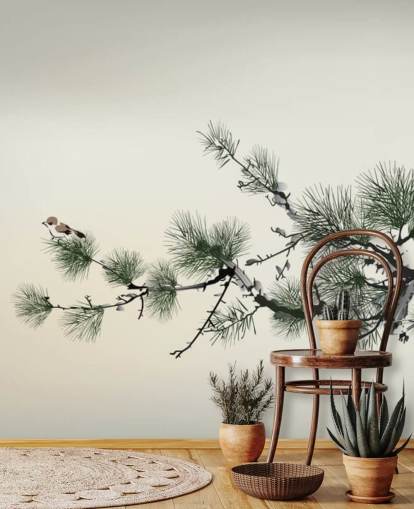 Papier Peint Oriental Branche avec Petit Oiseau