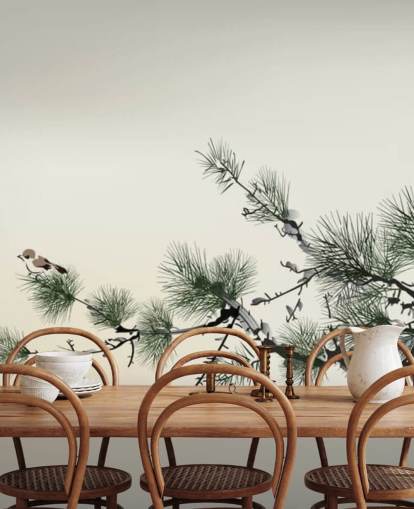 Papier Peint Oriental Branche avec Petit Oiseau