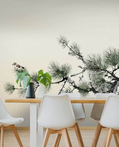 Branch with Tiny Bird Oriental Wallpaper