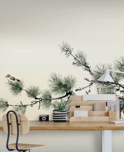 Branch with Tiny Bird Oriental Wallpaper Branch with Tiny Bird Oriental Wallpaper