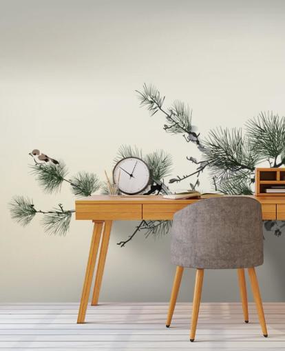 Branch with Tiny Bird Oriental Wallpaper