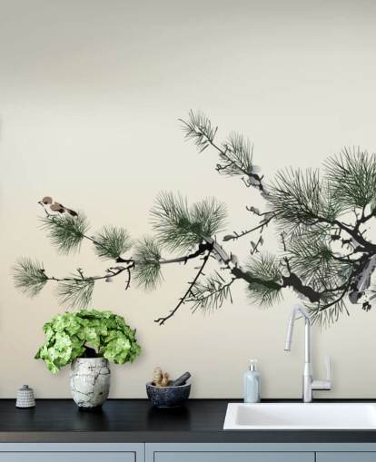 Branch with Tiny Bird Oriental Wallpaper
