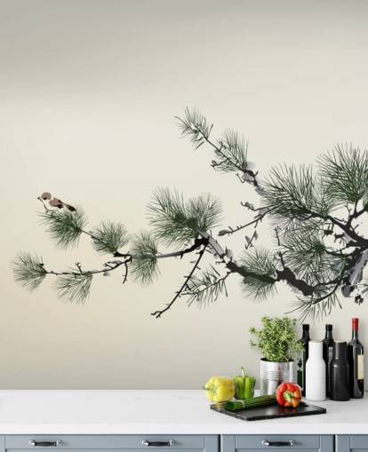 Branch with Tiny Bird Oriental Wallpaper