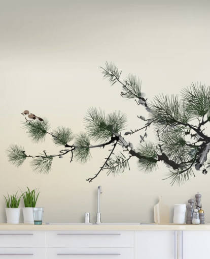 Branch with Tiny Bird Oriental Wallpaper