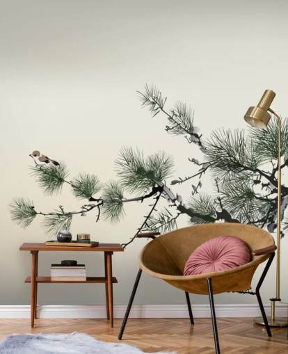 Branch with Tiny Bird Oriental Wallpaper