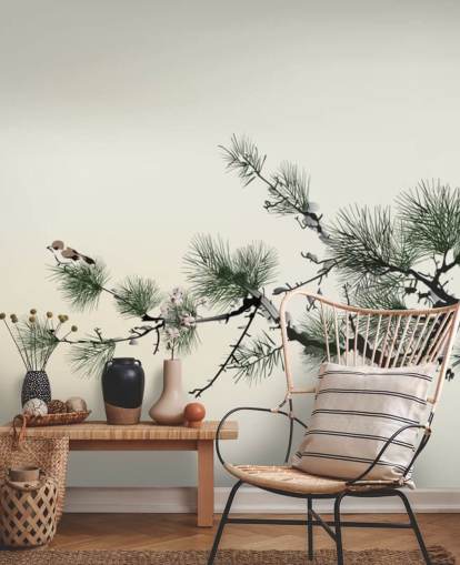 Branch with Tiny Bird Oriental Wallpaper