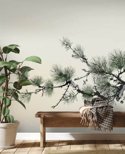 Branch with Tiny Bird Oriental Wallpaper