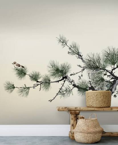 Branch with Tiny Bird Oriental Wallpaper