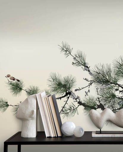 Branch with Tiny Bird Oriental Wallpaper