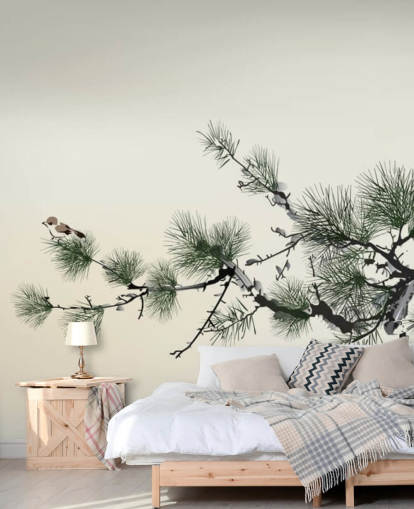 Branch with Tiny Bird Oriental Wallpaper