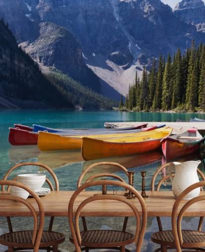Moræne Lake Kanoer Moraine Lake Canoes Wallpaper 
