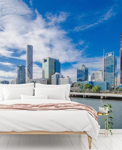 blauwe en witte wolkenhemel boven Brisbane behang blauwe en witte wolkenhemel boven Brisbane behang