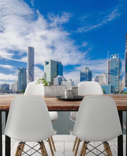 blauwe en witte wolkenhemel boven Brisbane behang blauwe en witte wolkenhemel boven Brisbane behang