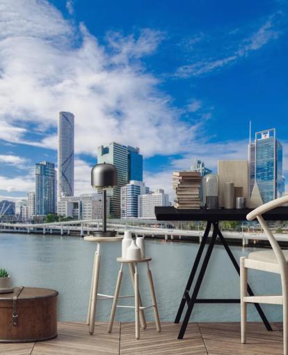 blauwe en witte wolkenhemel boven Brisbane behang blauwe en witte wolkenhemel boven Brisbane behang