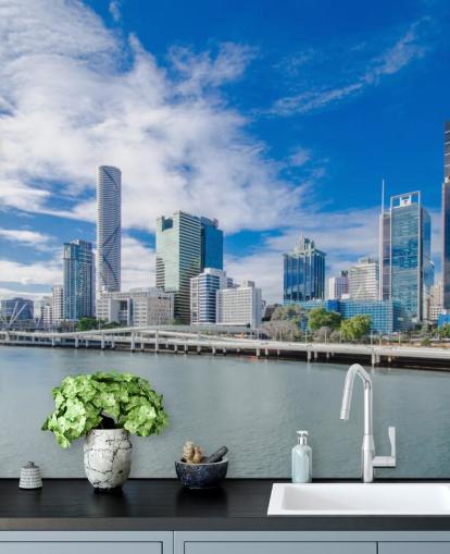 blauer und weißer Wolkenhimmel über Brisbane Tapete