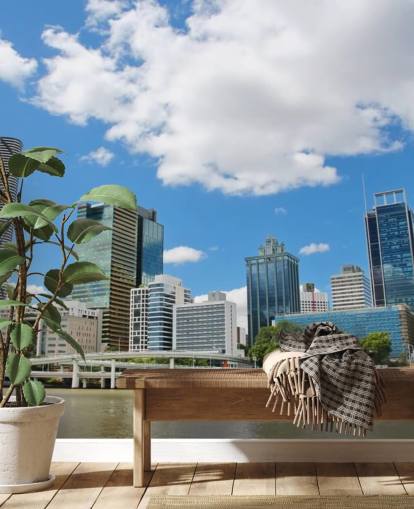 brisbane buildings against blue sky wallpaper