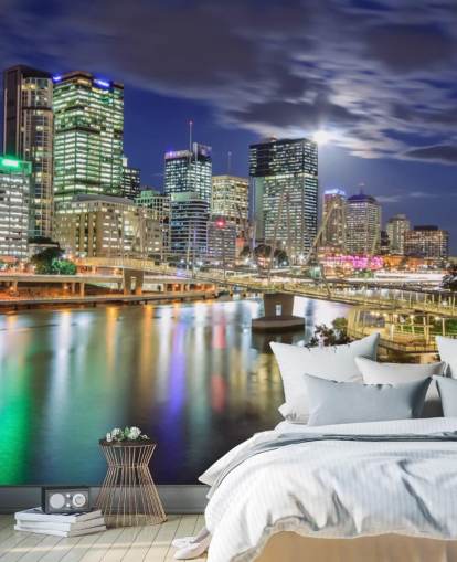 Brisbane skyline lit up at night wallpaper