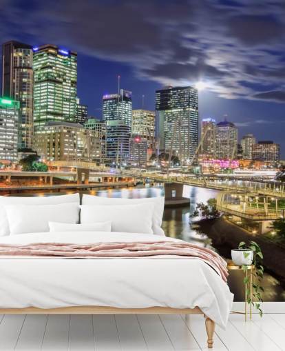 Brisbane skyline lyser upp på natten tapeter
