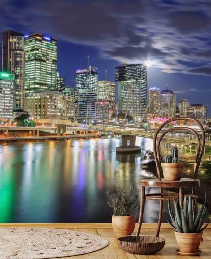 Brisbane skyline lit up at night wallpaper
