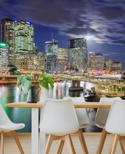 Brisbane skyline lyser op om natten tapet