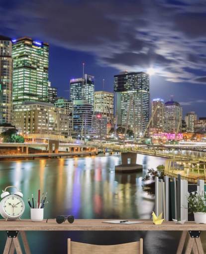 Horizonte de Brisbane iluminado por la noche fondo de pantalla