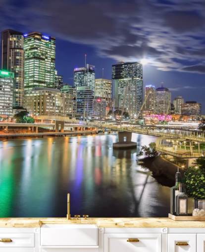 Horizonte de Brisbane iluminado por la noche fondo de pantalla