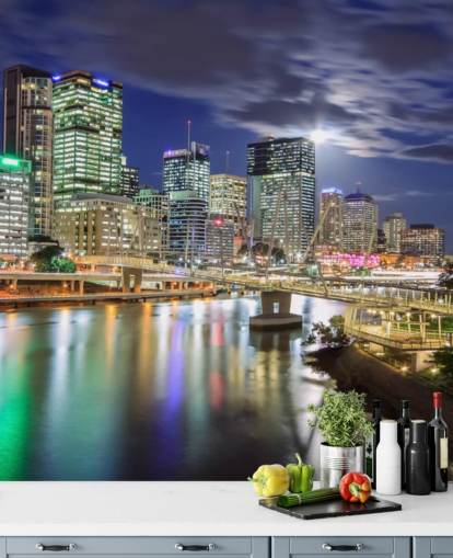Brisbane skyline lyser upp på natten tapeter