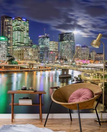 Brisbane skyline lyser upp på natten tapeter