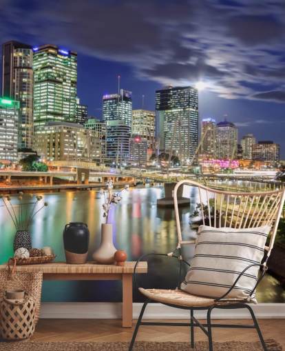 Brisbane skyline lit up at night wallpaper