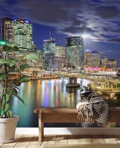 Brisbane skyline lit up at night wallpaper