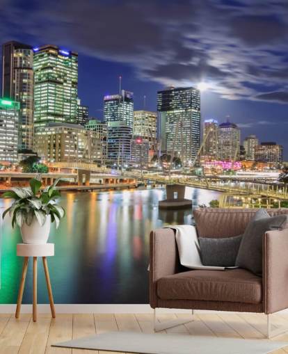 Brisbane skyline lit up at night wallpaper