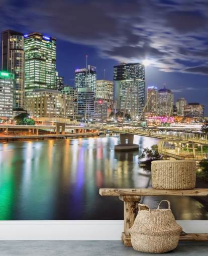 Die Skyline von Brisbane leuchtete nachts auf Tapete