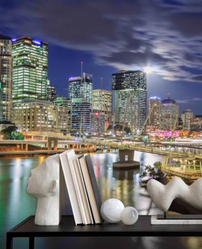 Brisbane skyline lyser opp om natten tapet