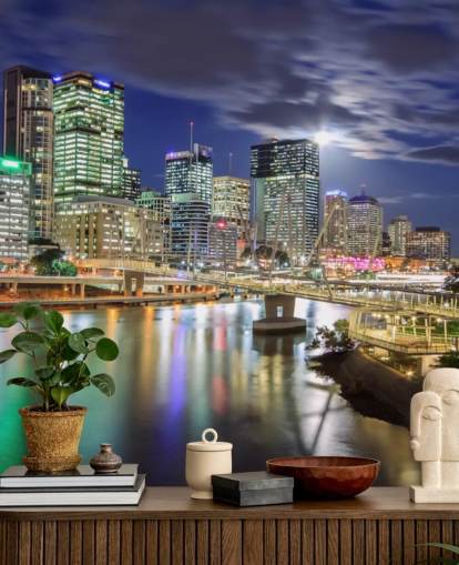 Brisbane skyline lit up at night wallpaper