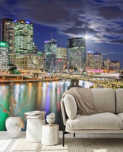 Die Skyline von Brisbane leuchtete nachts auf Tapete