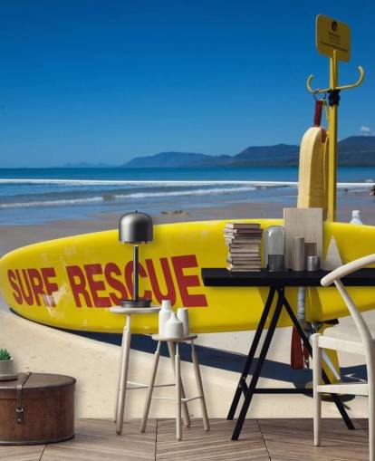 placa de resgate de surf amarelo no papel de parede da praia australiana