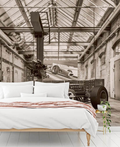 mural de papel pintado de coches antiguos personalizable en blanco y negro llamado Vintage Racing Car Photo para oficinas y gimnasios mural de papel pintado de coches antiguos personalizable en blanco y negro llamado Vintage Racing Car Photo para oficinas y gimnasios