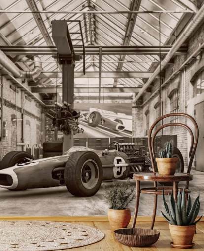 papier peint mural de voitures anciennes personnalisable en noir et blanc appelé Vintage Racing Car Photo pour les bureaux et les gymnases papier peint mural de voitures anciennes personnalisable en noir et blanc appelé Vintage Racing Car Photo pour les bureaux et les gymnases