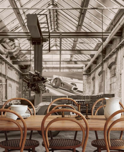 mural de papel pintado de coches antiguos personalizable en blanco y negro llamado Vintage Racing Car Photo para oficinas y gimnasios