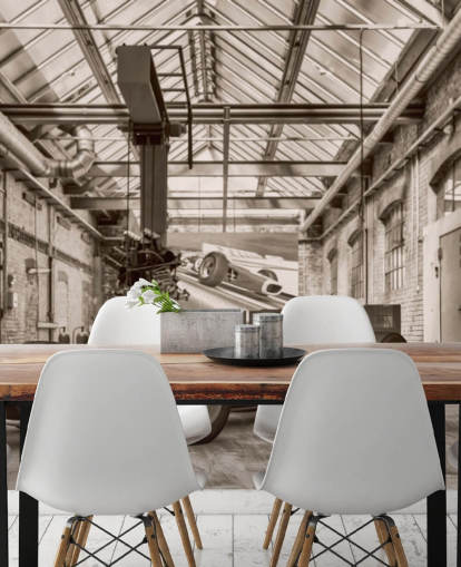 black and white customizable vintage car wallpaper mural called Vintage Racing Car Photo for offices and gyms