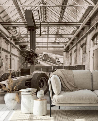 black and white customizable vintage car wallpaper mural called Vintage Racing Car Photo for offices and gyms black and white customizable vintage car wallpaper mural called Vintage Racing Car Photo for offices and gyms